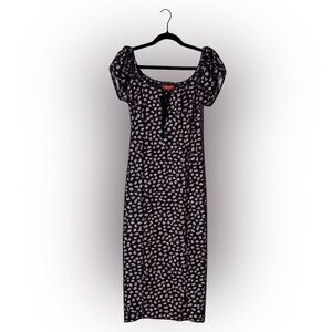 Betsey Johnson Black and Pink Floral Midi Dress